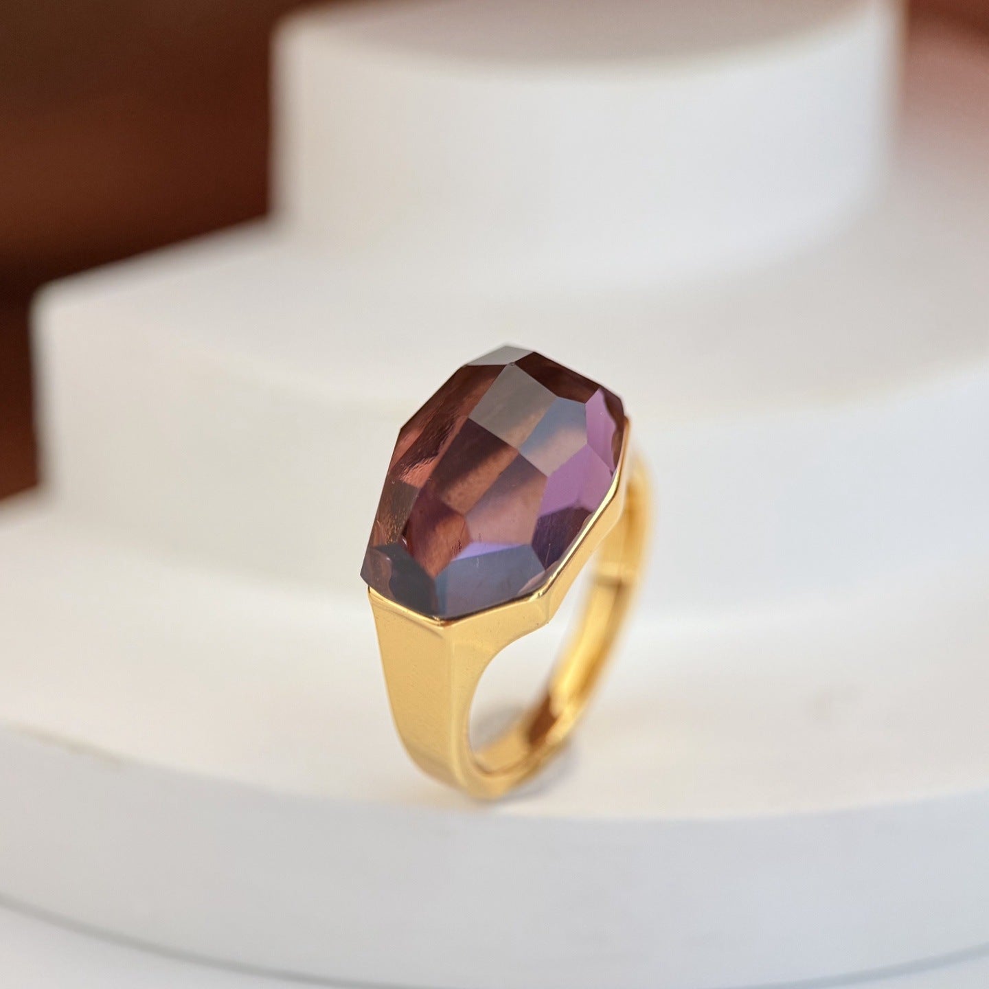 Geometric Cut Crystal Design Full Of Fire Color Craft Stable Ring