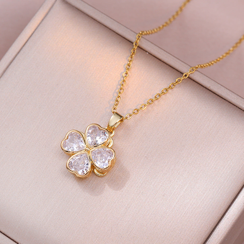 Hearts Zircon Flower Niche Rotating Design Pendants