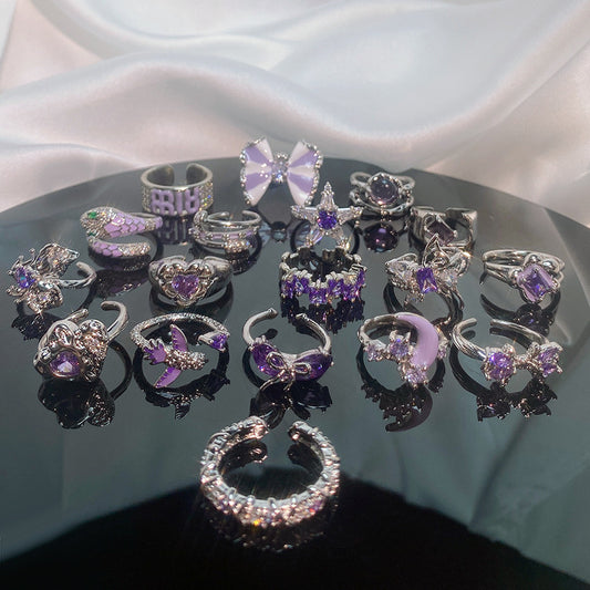 Niche Design Star Purple Diamond Zircon Series Rings