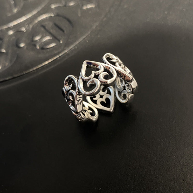 Distressed Design Open Iti Cross Love Heart-shaped Female Style Rings