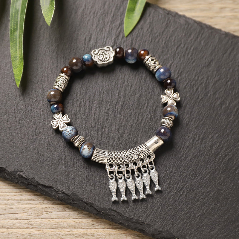 Chinese Ceramic Ethnic Style Fish Tassel Ancient Bracelets