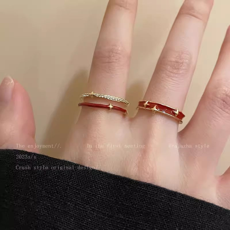 Red Drip Glazed Female Niche Index Rings