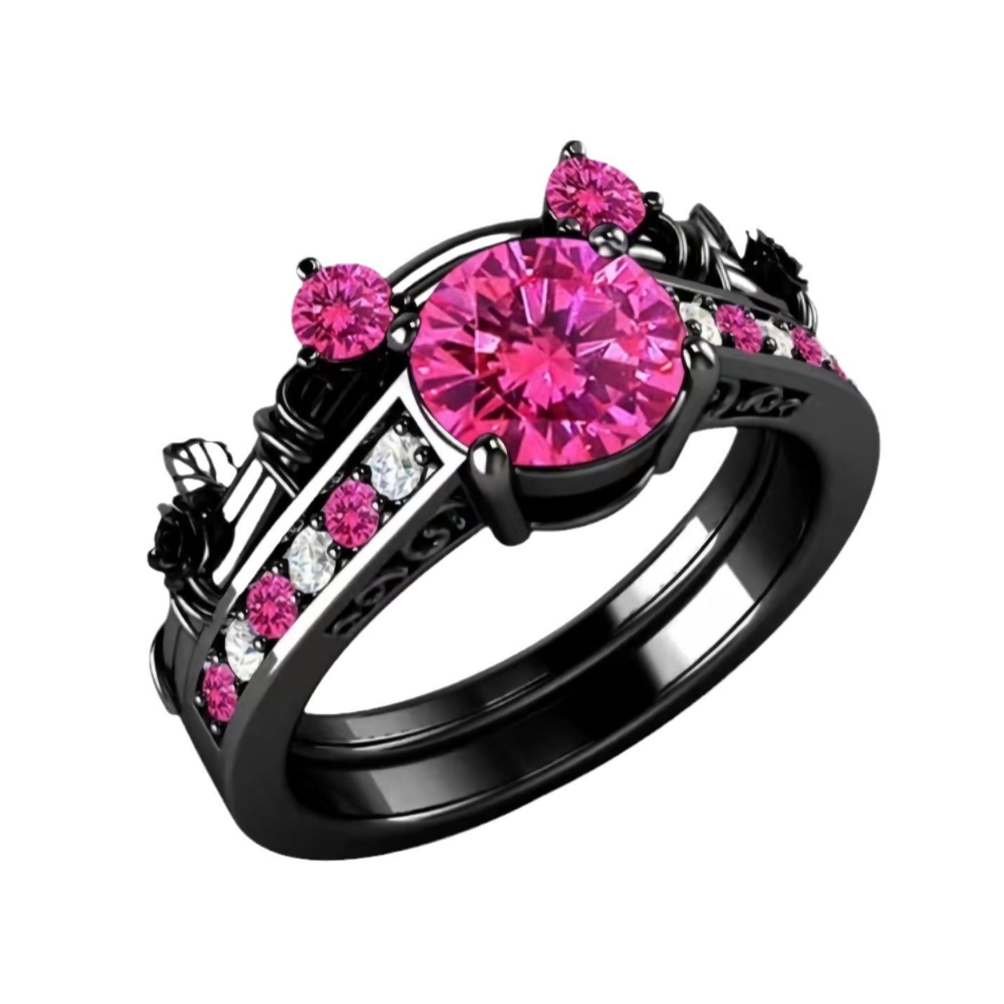 Creative Inlaid Color Zircon Black Gold Female Ring