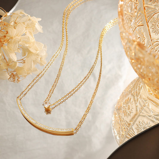 Layer Twin Female Titanium Steel Gold Plated Necklaces