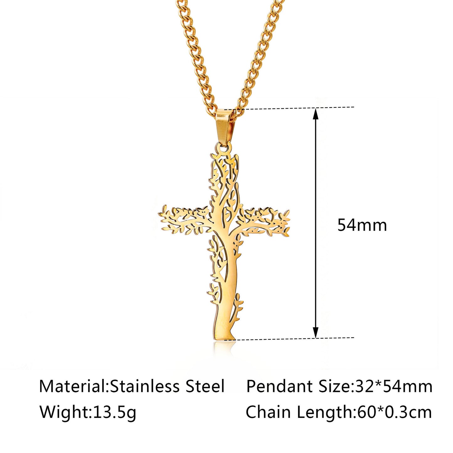 Men's Titanium Steel Lucky Tree Cross Personalized Hip Hop Fashion Necklaces