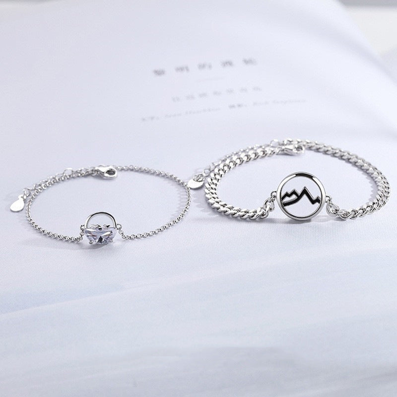 Women's & Men's Pair Of Sier-plated Love Oath Long-distance Ornament Bracelets