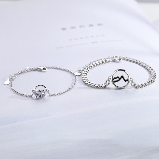 Women's & Men's Pair Of Sier-plated Love Oath Long-distance Ornament Bracelets