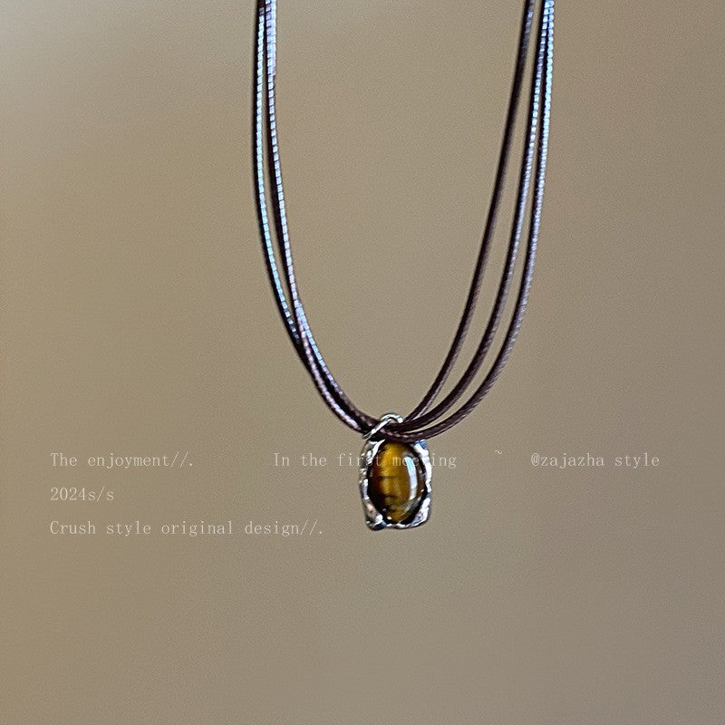 Women's Tiger Eye Chinese Style Twin Niche Graceful Clavicle Necklaces