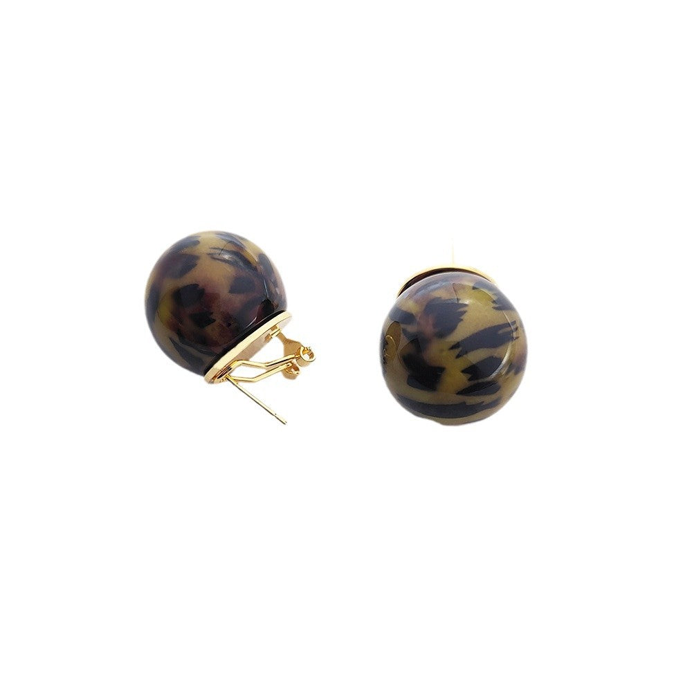 High-grade Style Sier Needle Round Leopard Earrings