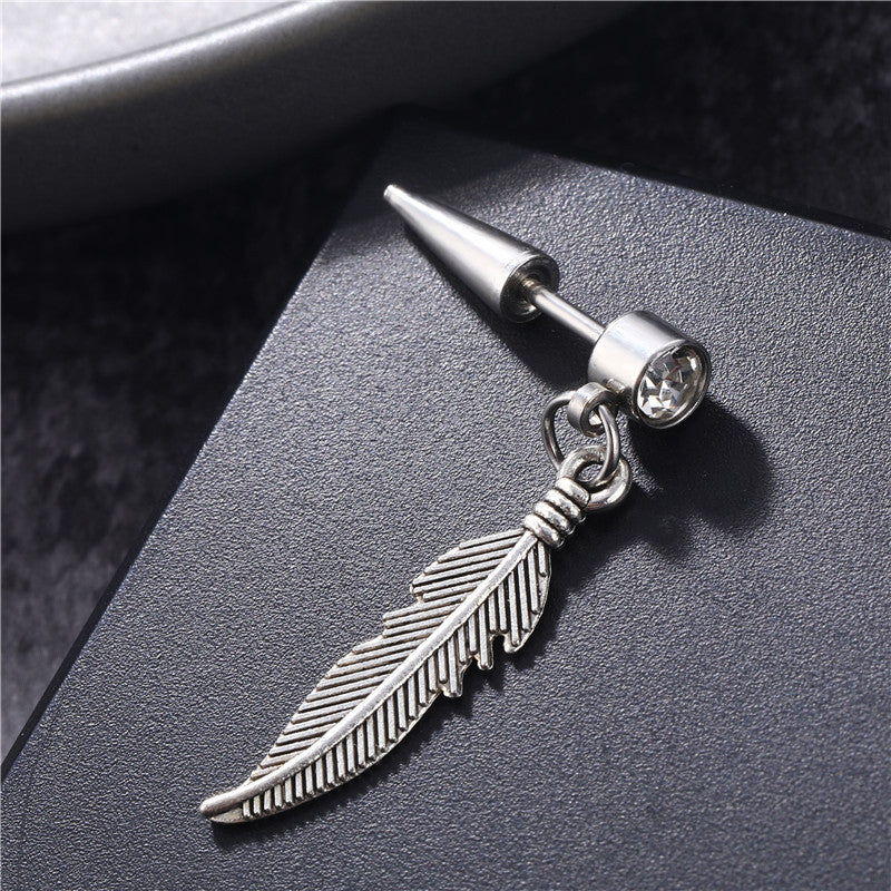 Men's Style Fashion Titanium Steel Stainless Feather Earrings