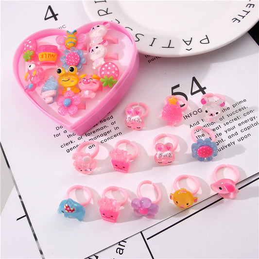 Children's Boxed Toy Rhinestone Cartoon 2 Yuan Rings