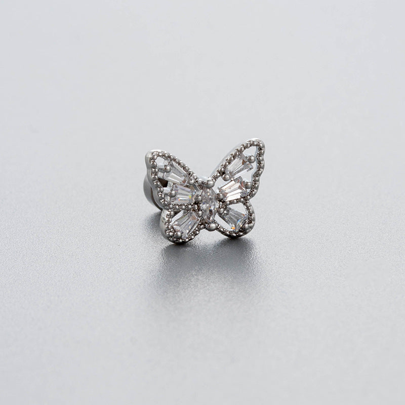 Steel Ear Bone Zircon Butterfly Screw High Earrings