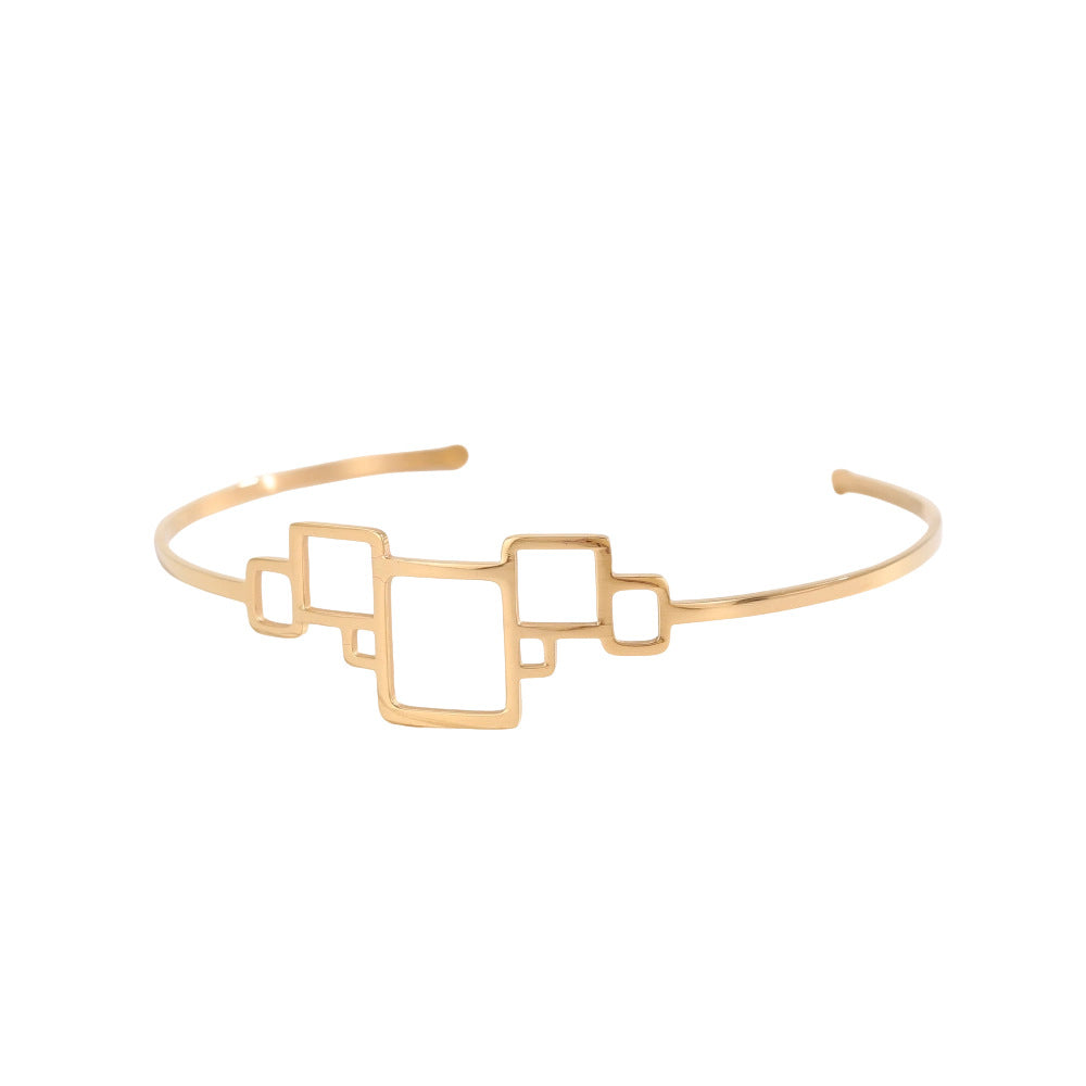 Geometric Hollow Metal Feeling Open-ended Stainless Steel Vacuum Electroplating Design Bracelets