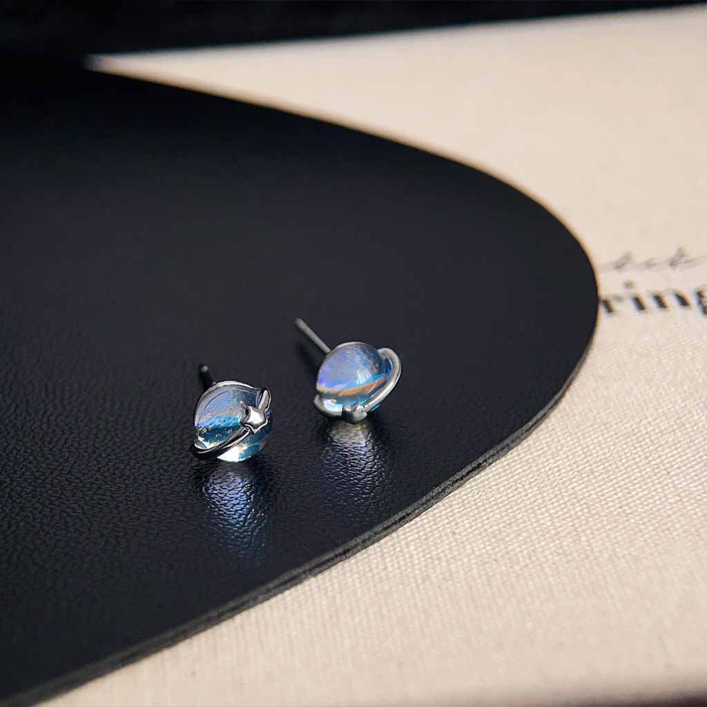 Fresh Blue Star Ear Female Design Zircon Planet Earrings