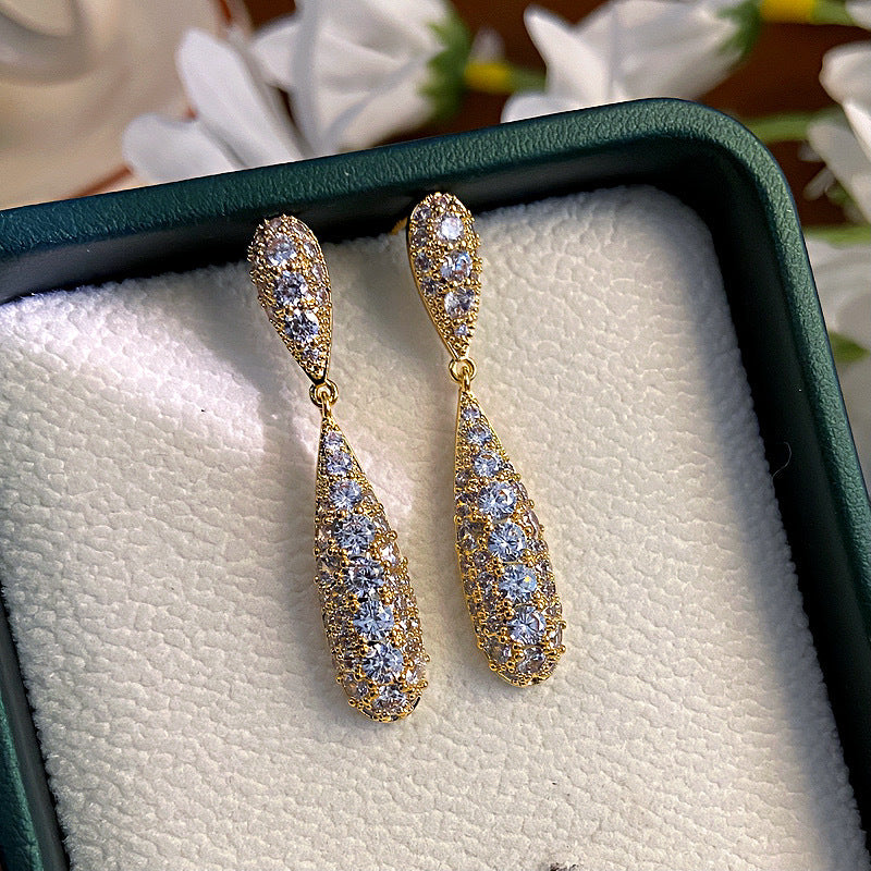 Women's Zircon Long Water Drop Zirconia Light Earrings