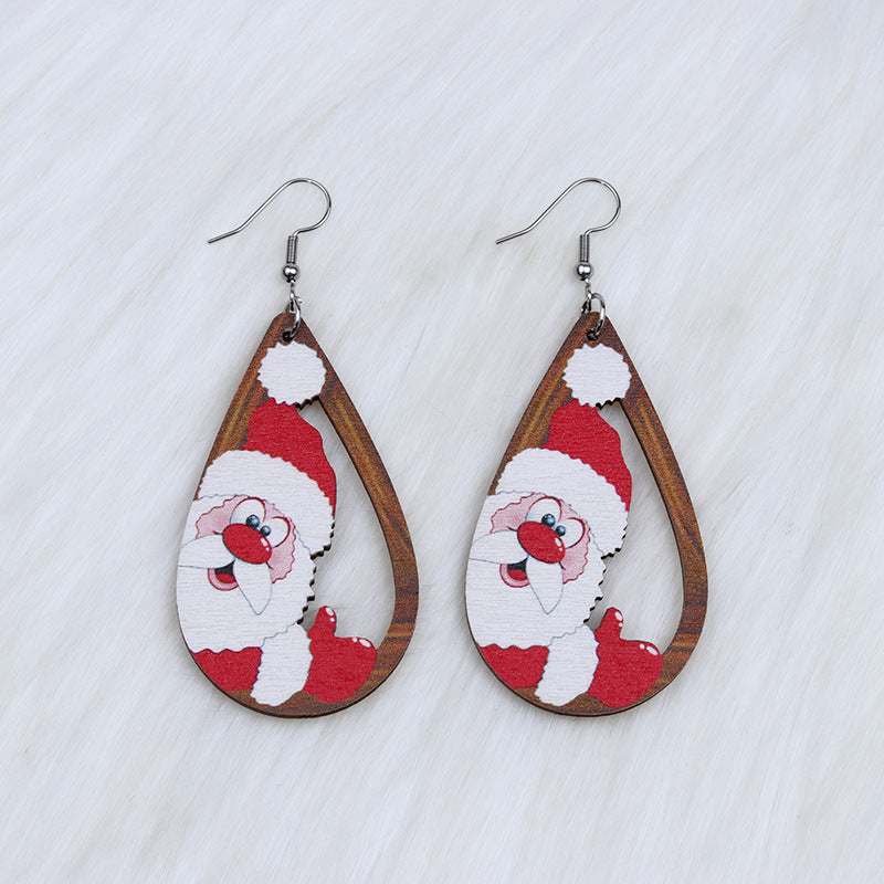 Snowman Bell Santa Claus Simple Wooden Earrings