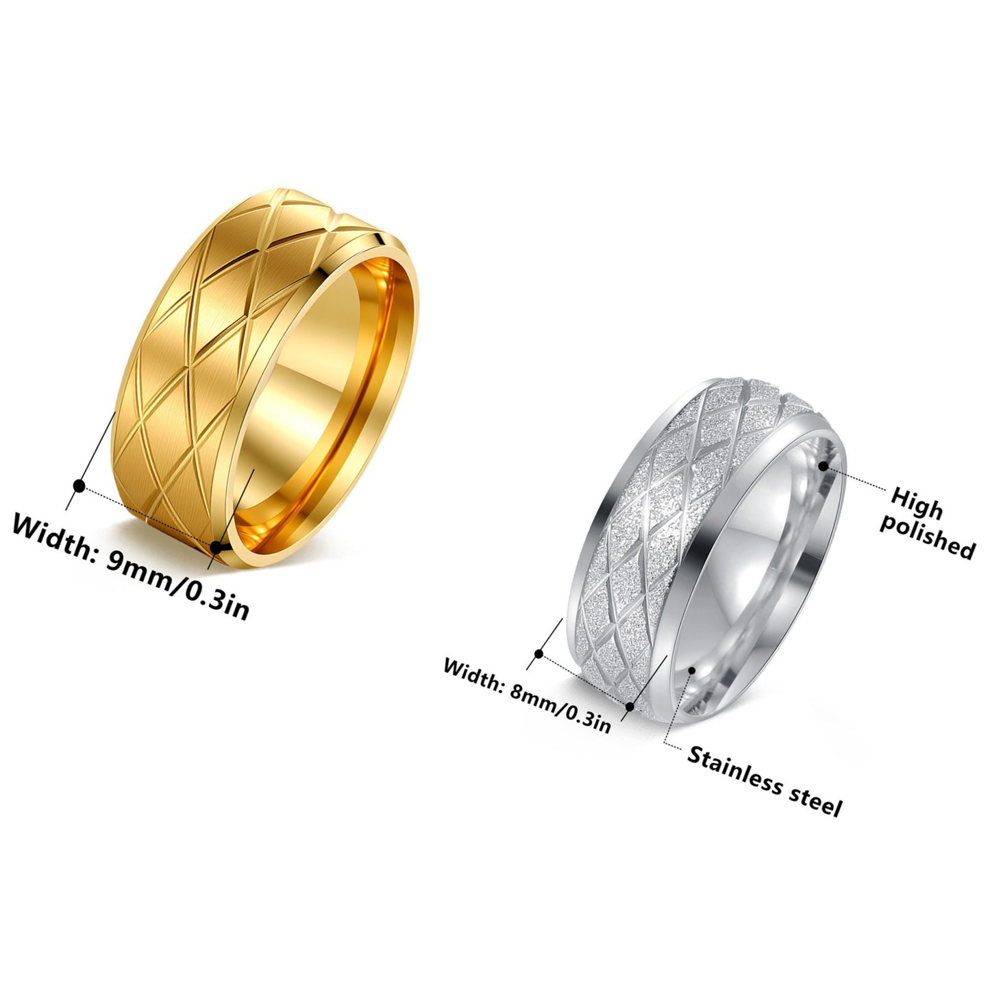 Diamond Plaid Line Frosted Couple Titanium Rings