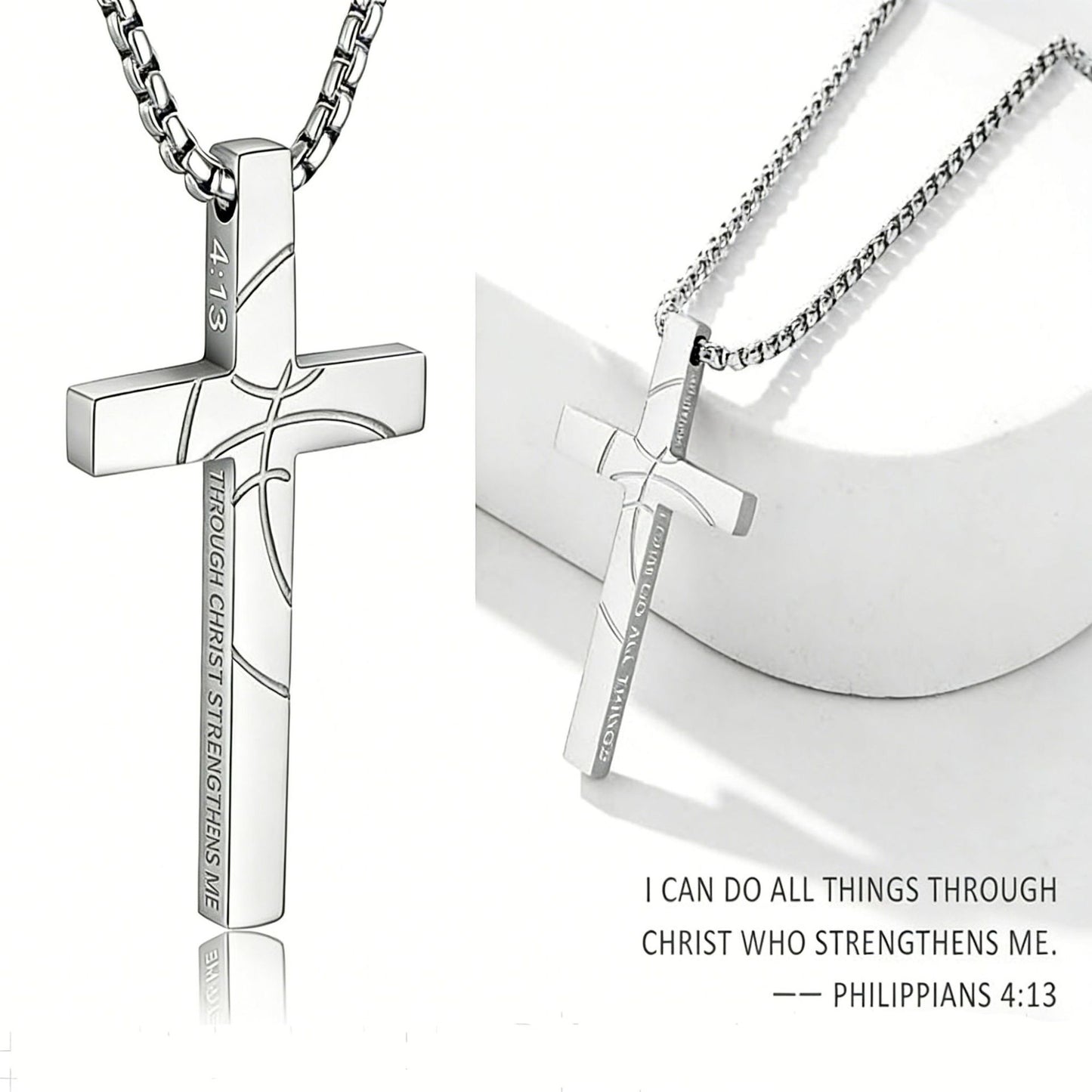 Men's Basketball Cross Double-sided Lettering Inspirational Scripture Personalized Necklace