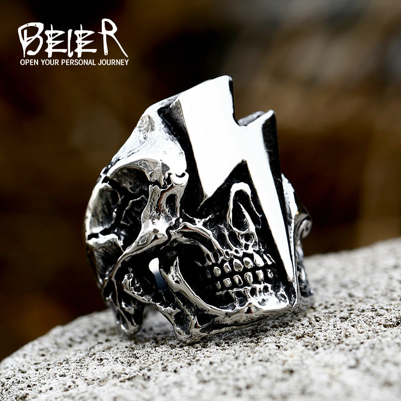 Punk Skull Retro Titanium Steel Lightning Rings