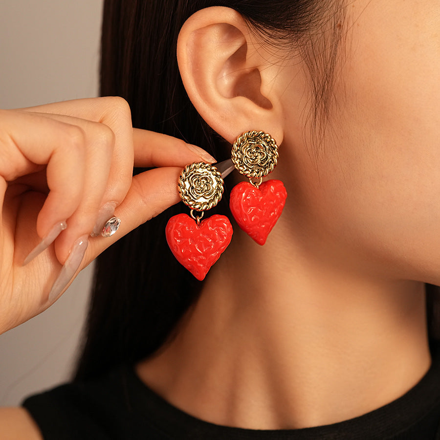 Women's Heart Flowers Geometric Sier Pin Simple Niche Temperament Earrings