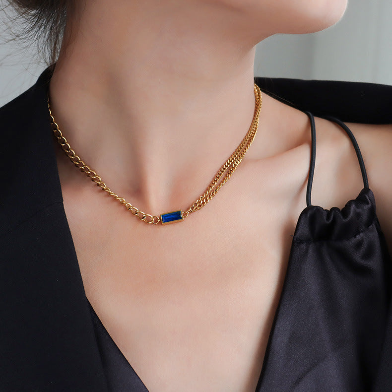 Women's Chain Zircon Double Twin Simple Green Necklaces