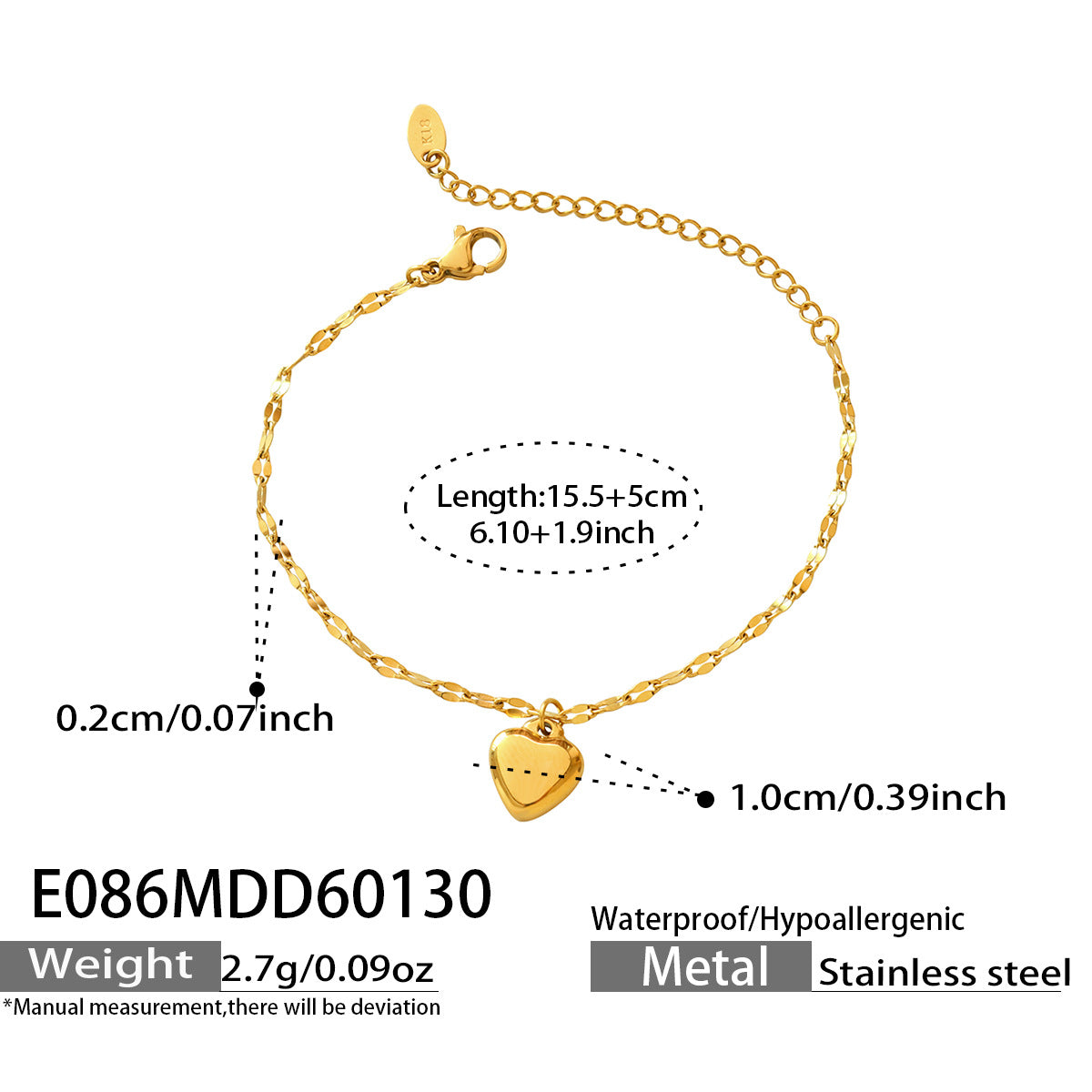 Geometric Heart Shape Light Luxury Fashion Bracelet