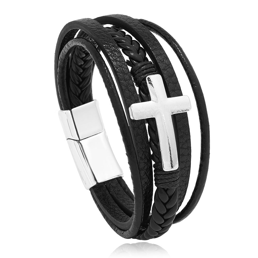 Men's Writing Woven Handmade Leather Magnetic Snap Bracelets