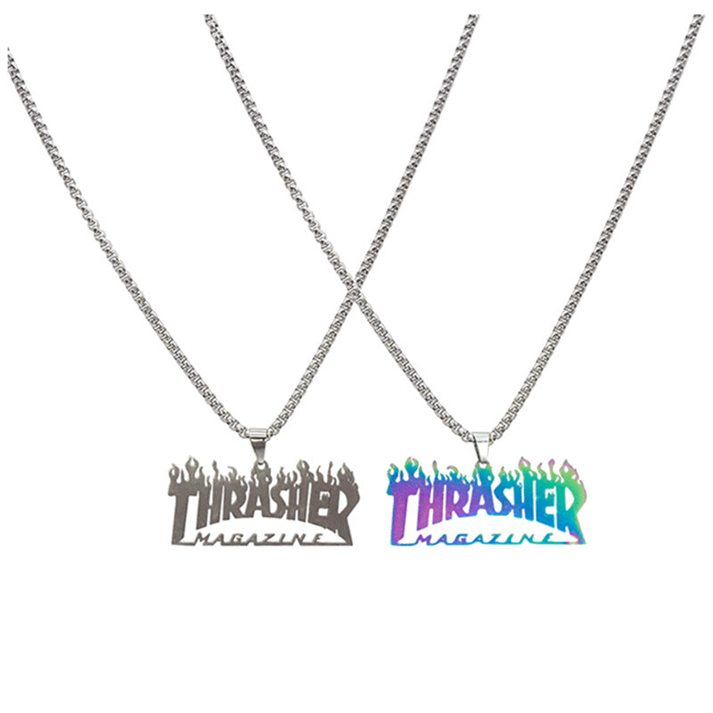 Men's Steel Colorful Flame Hip Hop Fashion Necklaces