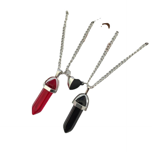 Hexagon Prism Couple Magnetic Natural Stone Necklaces
