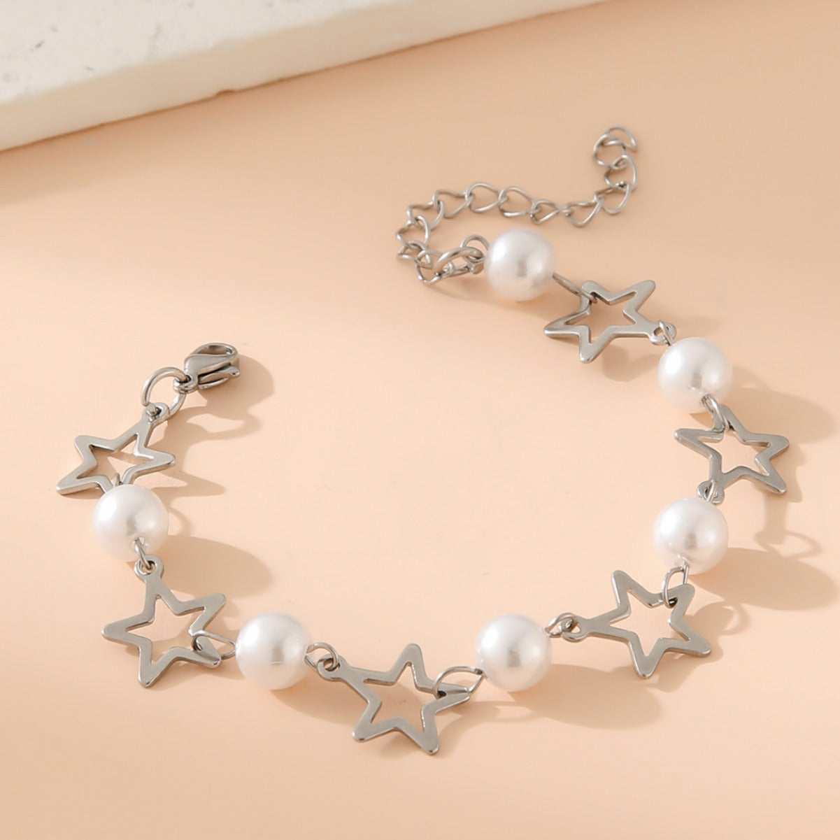 Steel Imitation Pearl Sun Moon Ornament Bracelets