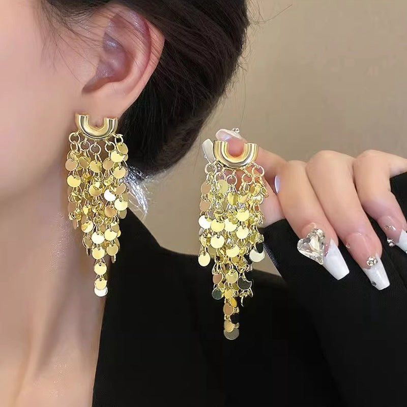 Women's Metal Sequins Tassel For Design Light Luxury Earrings