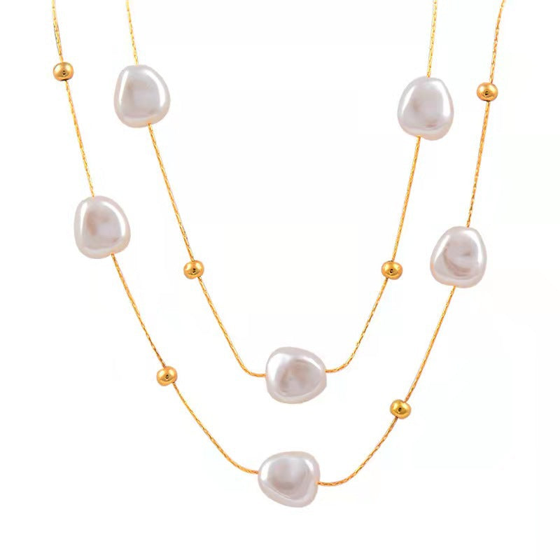 Baroque Pearl Titanium Steel No Fading Necklaces