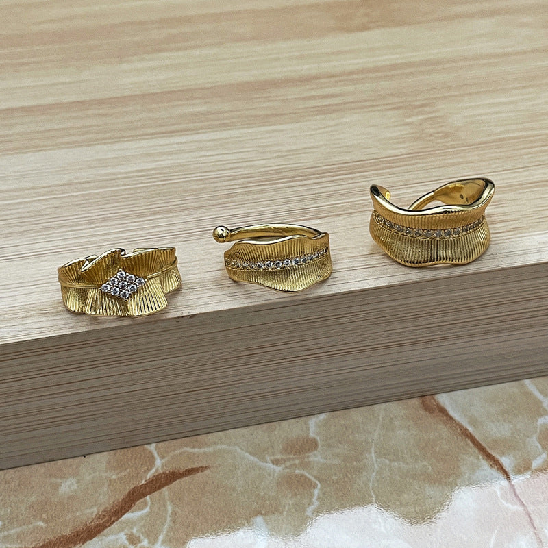 Italian Craft Brushed Irregular Leaf Open Rings