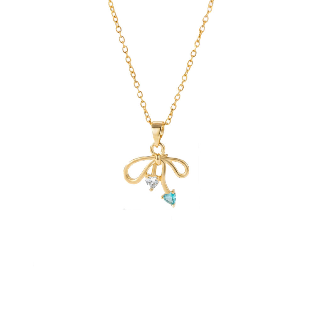 Women's Bow Light Luxury Minority Design Blue Diamond Love High-grade Simple Necklaces