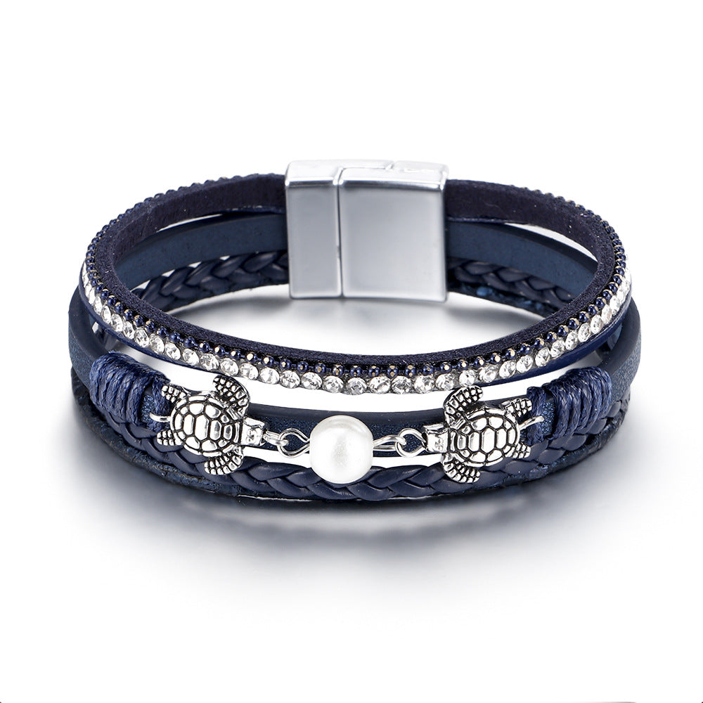 Women's Ethnic Style Pearl Turtle Magnetic Snap Bracelets
