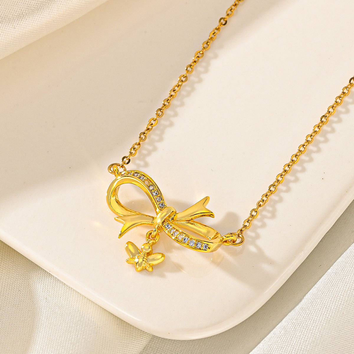 Women's Regular Chain Gang Drill Electroplated Bow Necklaces