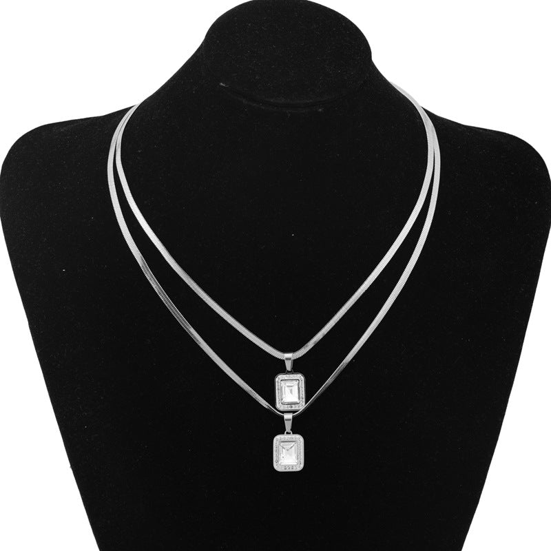 Women's Square Zircon Snake Bone Fashion Simple Light Luxury Clavicle Necklaces