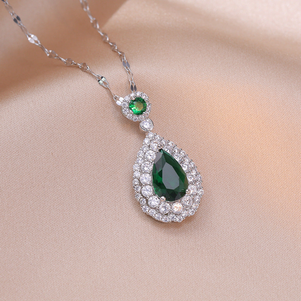 Women's Fashionable Simple Emerald Drop-shaped Zircon Live Necklaces