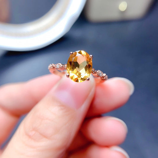 Women's Welfare Imitation Natural Citrine Rose Gold Plated Morgan Stone Rings