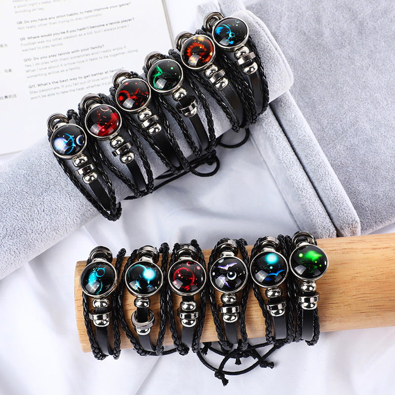 Constellation Beaded Cattle Leather Glass Luminous Bracelets