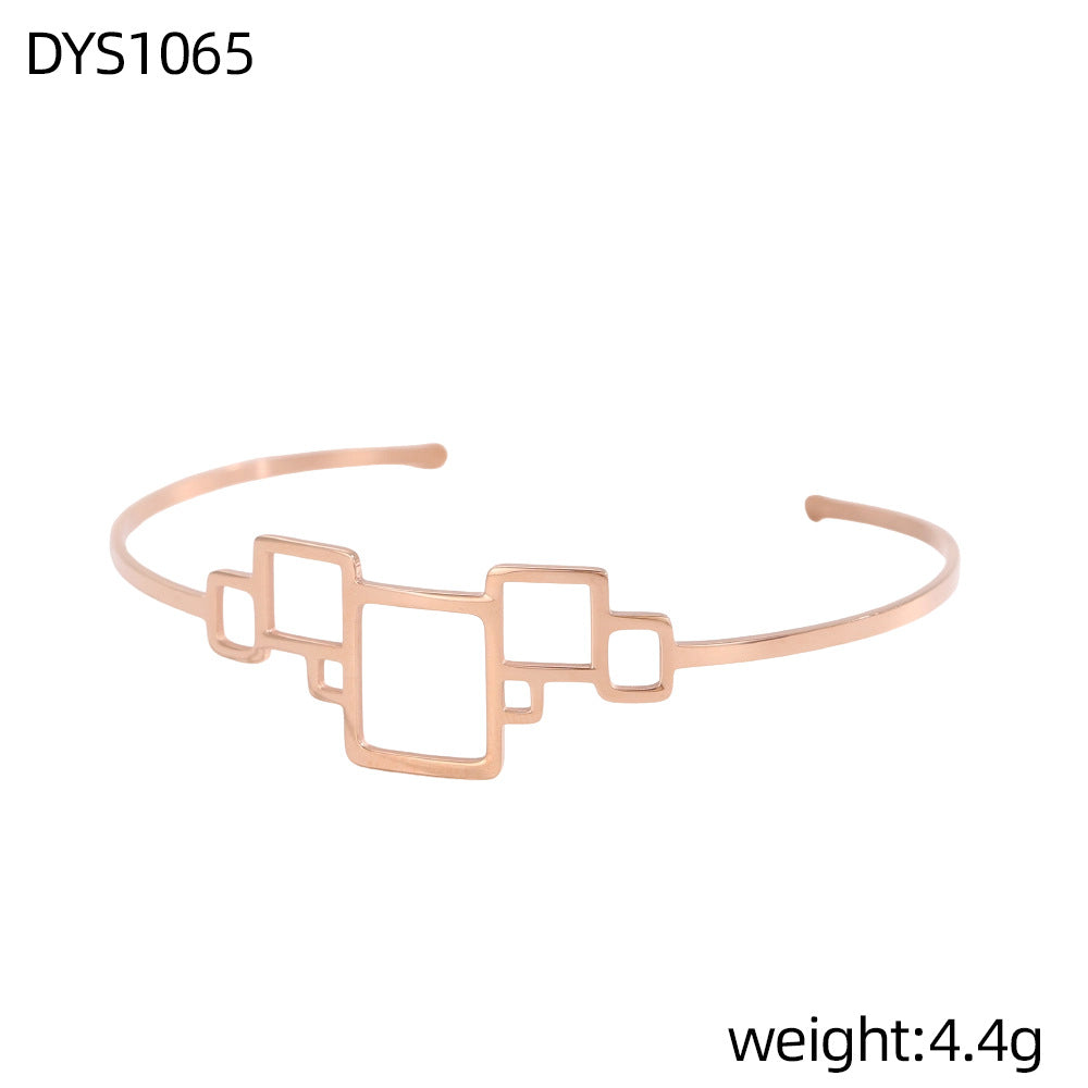 Geometric Hollow Metal Feeling Open-ended Stainless Steel Vacuum Electroplating Design Bracelets