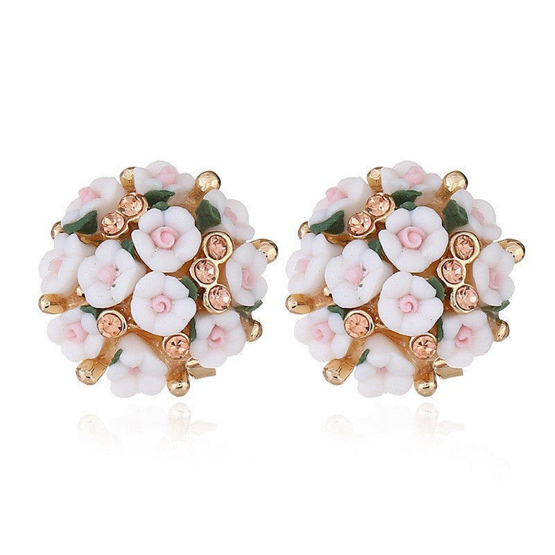 Ceramic Flower Small Commodity Rose Ear Stud Earrings