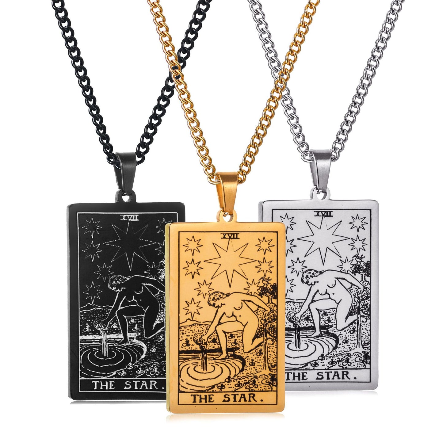 Men's Stainless Steel Tarot Personalized Retro Square Plate Necklaces