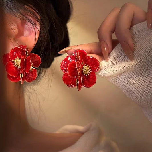 Women's Drip Glazed Enamel Flower Sier Needle Earrings