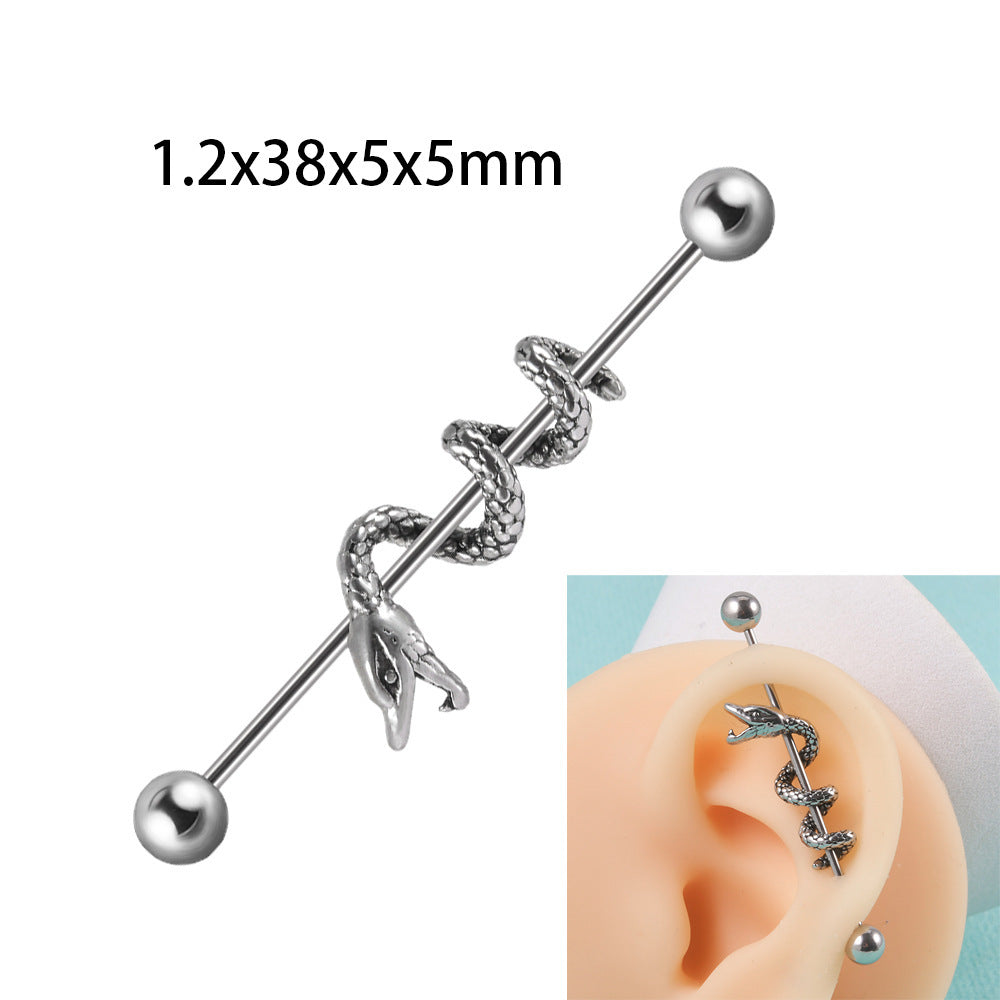 Barbell Ear Plate Open Mouth Curved Earrings