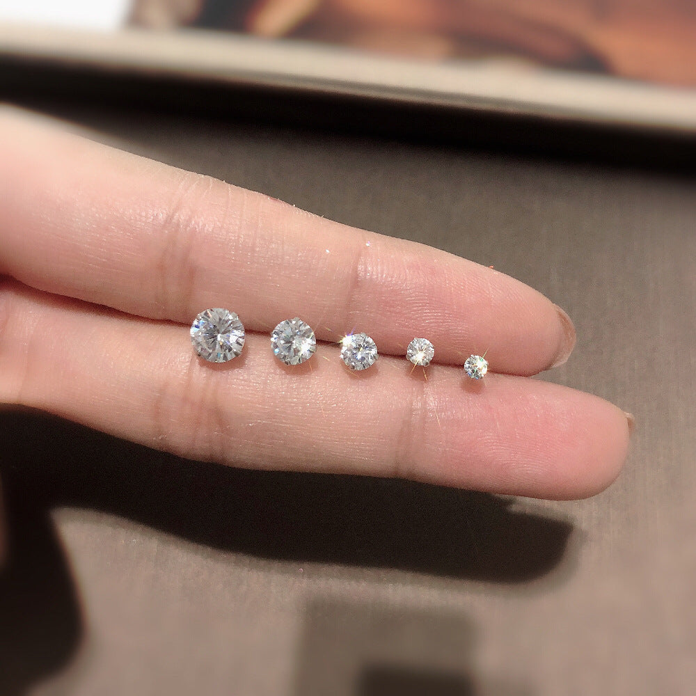 Women's & Men's Sterling Sier Super Flash Diamond Small Ear Stud Earrings