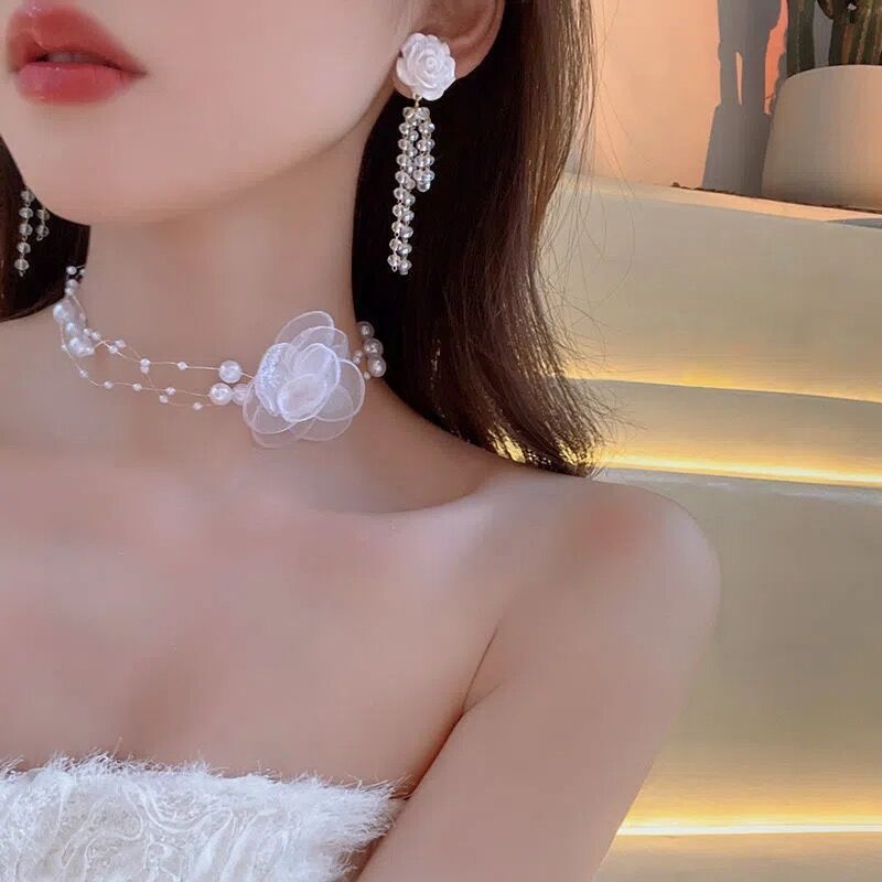 Women's Drop Tassel Pearl Double Layer Temperament Clavicle Chain Necklaces