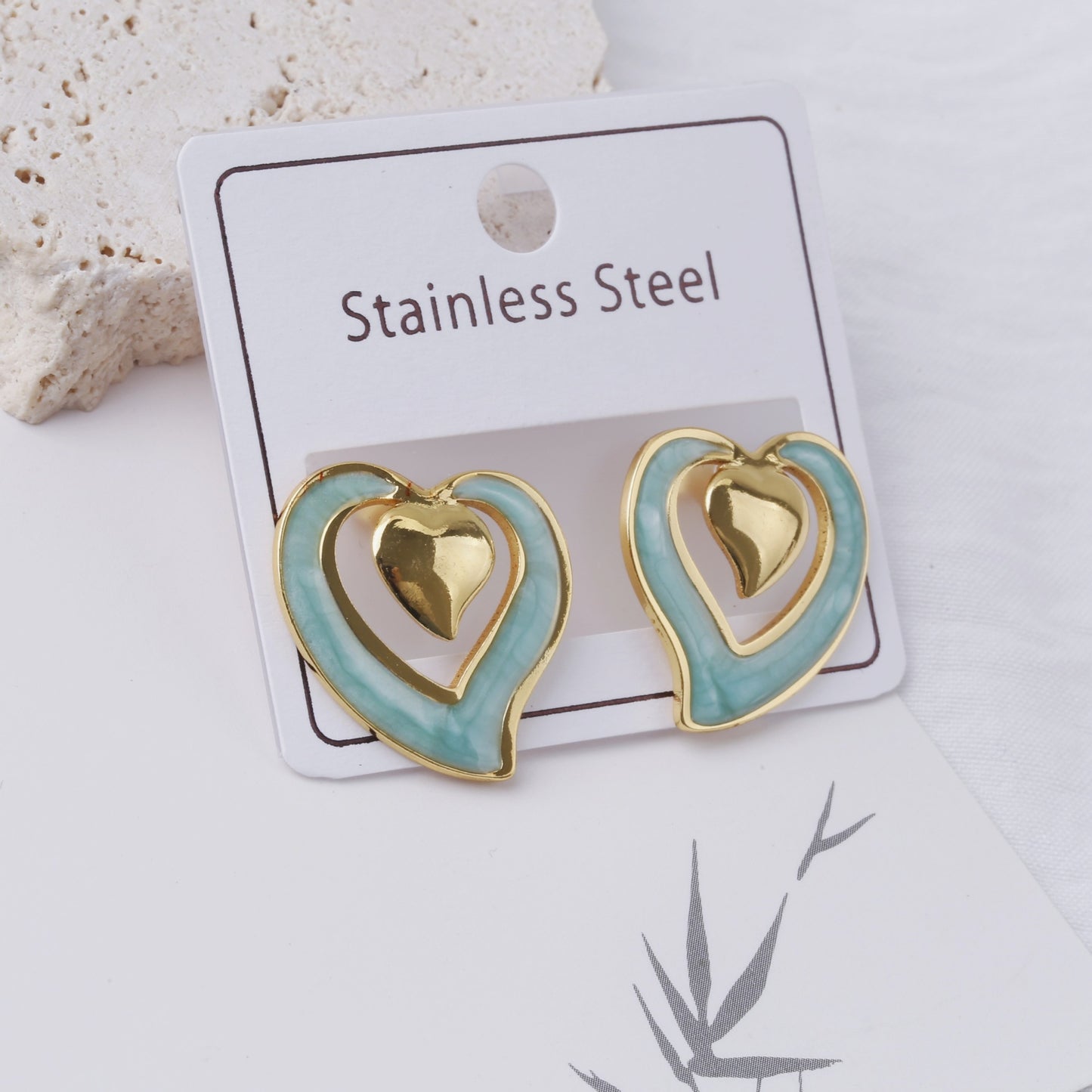 Stainless Steel Color Texture Dripping Oil Love Heart Earrings