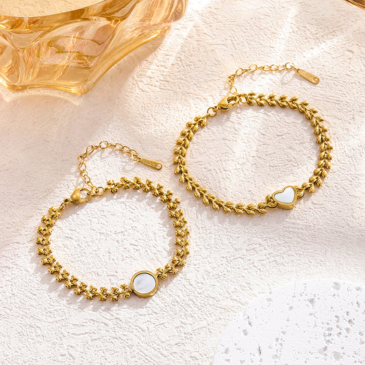 Women's Steel Gold Plated Natural Round White Shell For Bracelets