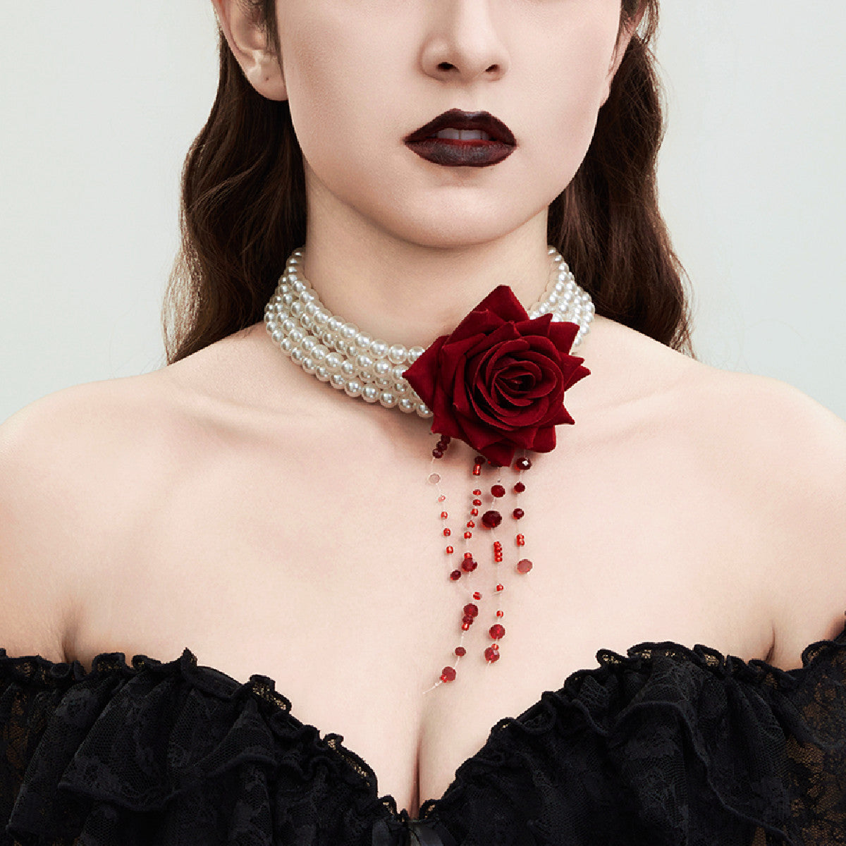 Pearl Personality Tassel Imitation Blood Drop Necklaces